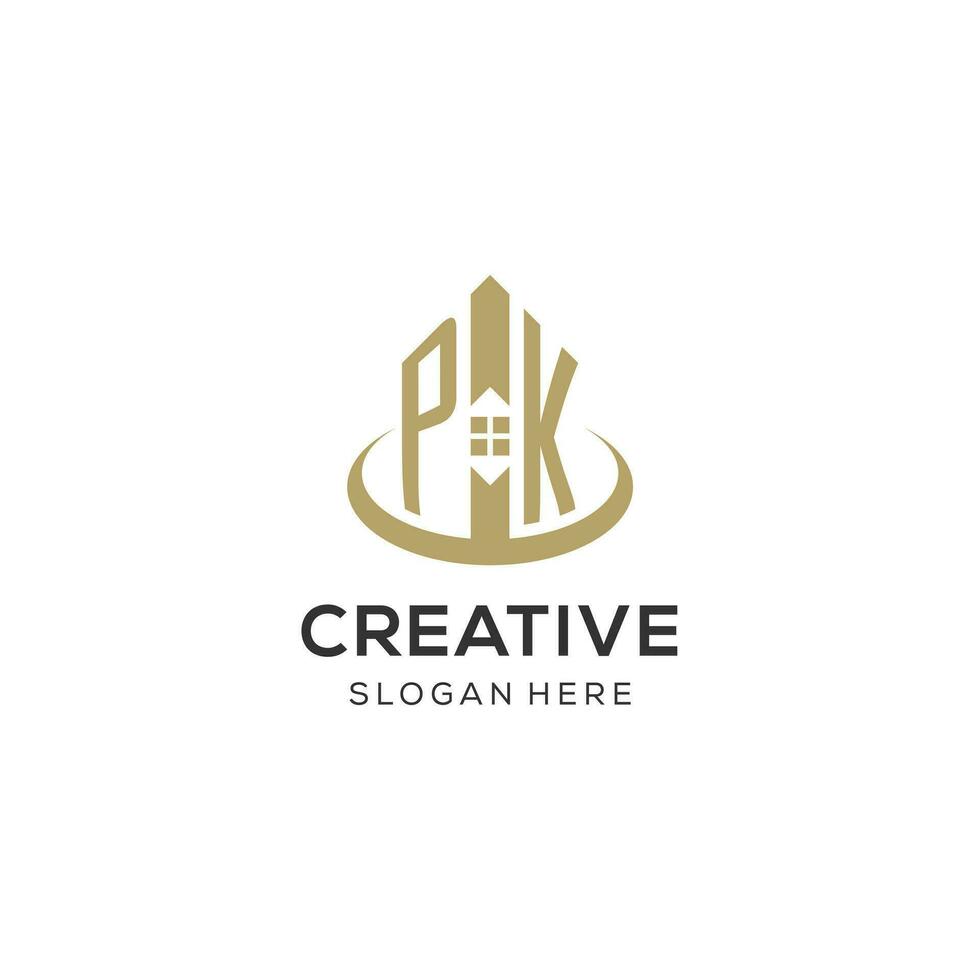 iniziale pk logo con creativo Casa icona, moderno e professionale vero tenuta logo design vettore