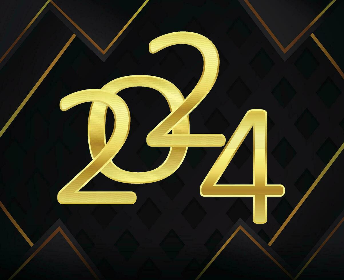 2024 contento nuovo anno vacanza astratto oro grafico design vettore logo simbolo illustrazione con nero sfondo