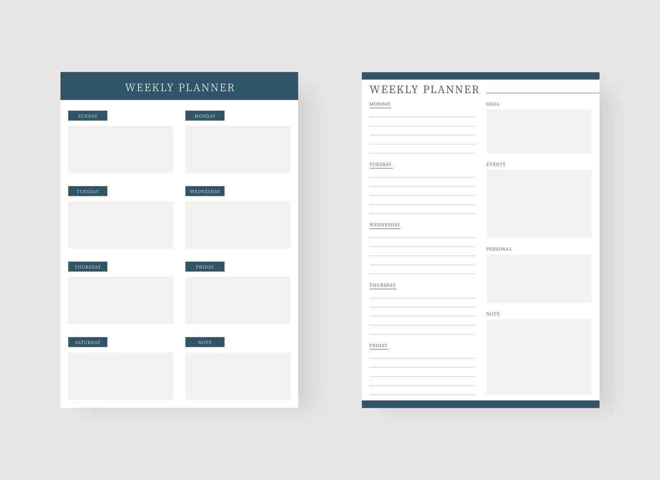 modello di pianificatore settimanale. set di pianificatore e lista delle cose da fare. vettore