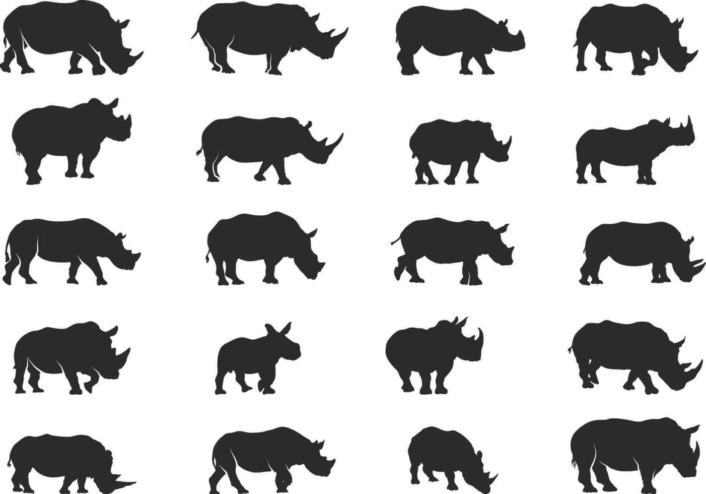 rinoceronte sagome, rinoceronti silhouette, rinoceronte vettore illustrazione, rinoceronte clipart, rinoceronte icona fascio