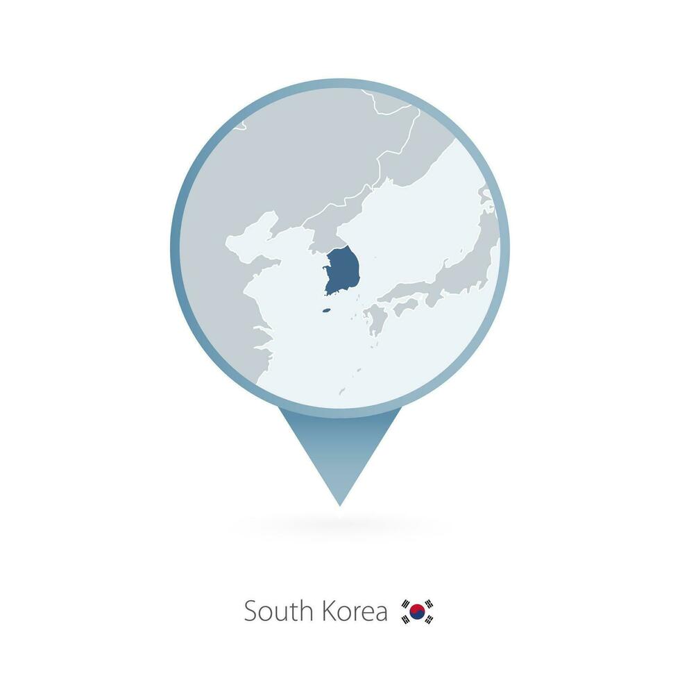 carta geografica perno con dettagliato carta geografica di Sud Corea e vicino Paesi. vettore