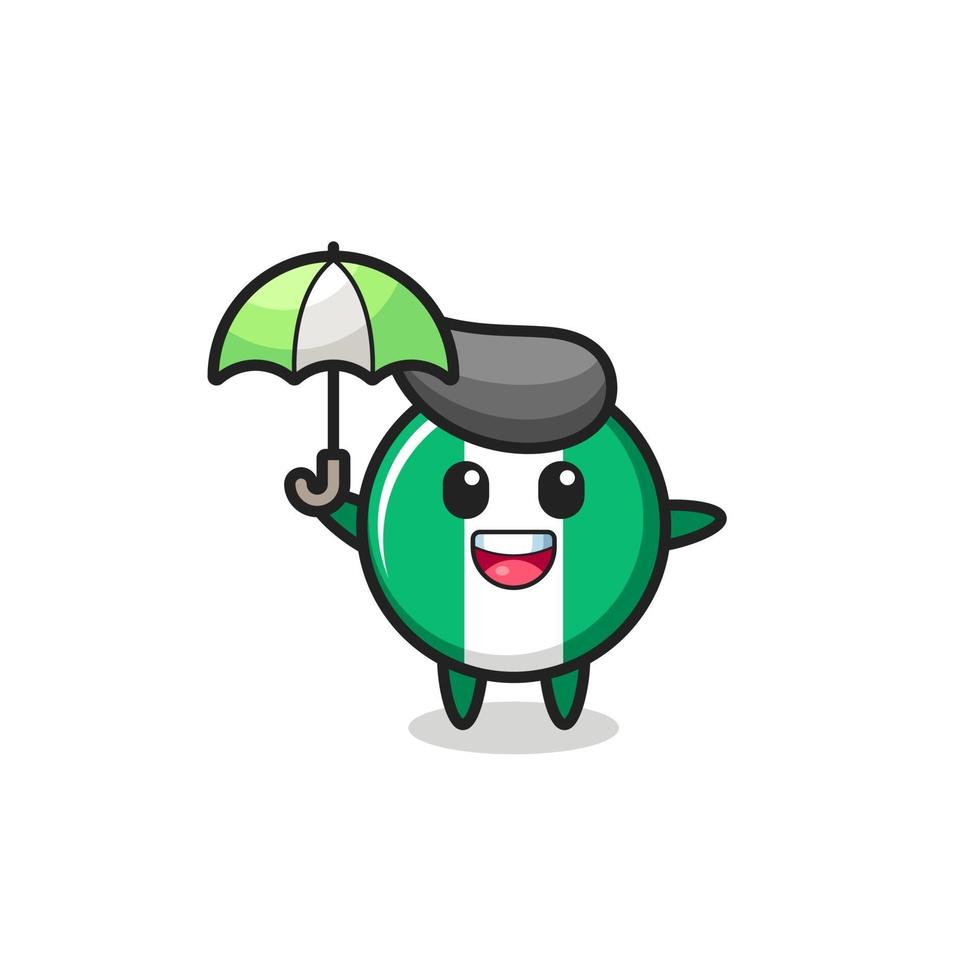 simpatica illustrazione del distintivo della bandiera della nigeria con in mano un ombrello vettore
