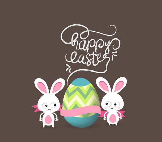 Buona Pasqua con cornice coniglietto floreale di doodle vettore