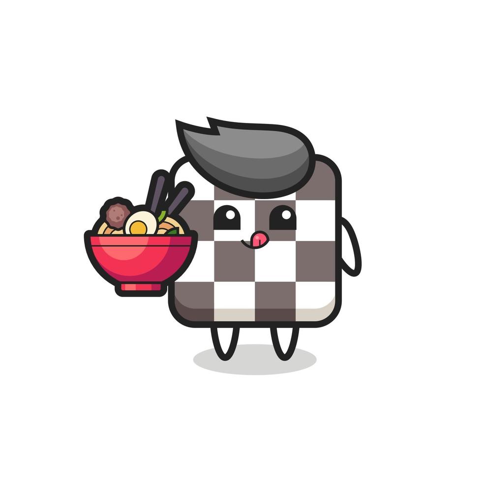 simpatico personaggio della scacchiera che mangia noodles vettore