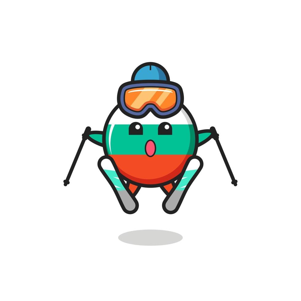 personaggio della mascotte del distintivo della bandiera della bulgaria come giocatore di sci vettore