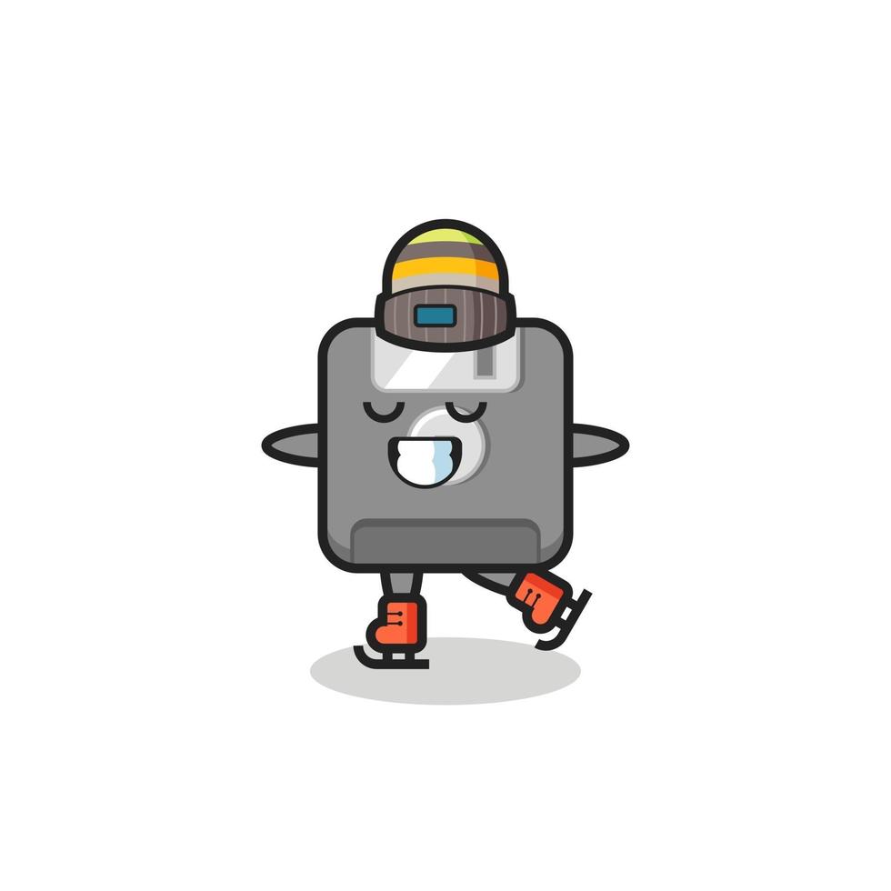 cartone animato di floppy disk come un giocatore di pattinaggio sul ghiaccio che si esibisce vettore