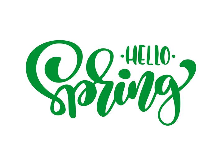 Frase verde lettering calligrafia Ciao primavera vettore