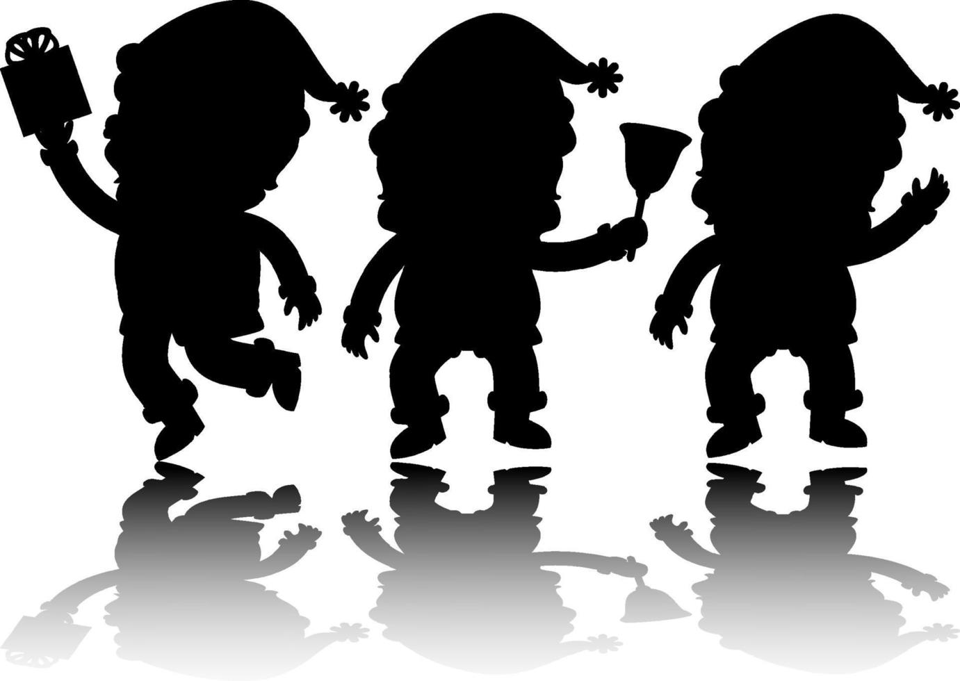 set di silhouette personaggio dei cartoni animati di Babbo Natale con riflesso vettore