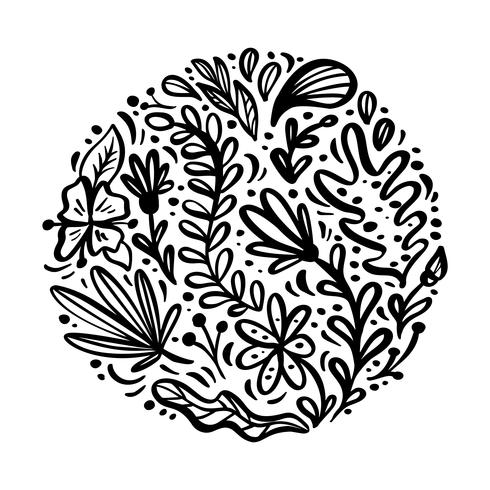 Mazzo astratto rotondo nero dell&#39;erba del fiore piano. Flora estiva giardino vettoriale