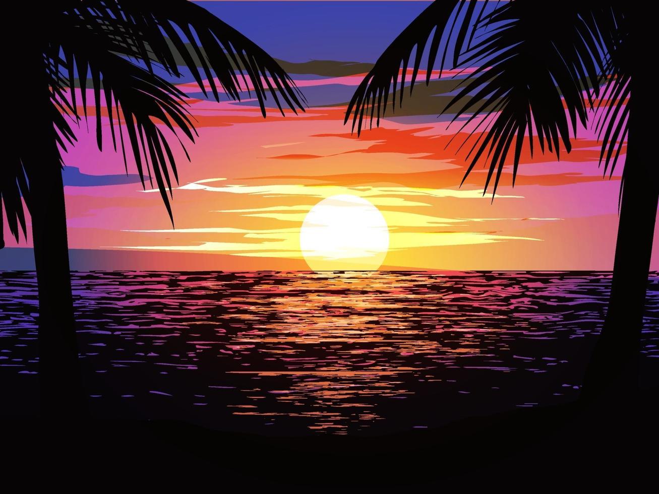 illustrazione della scena del tramonto sulla spiaggia vettore