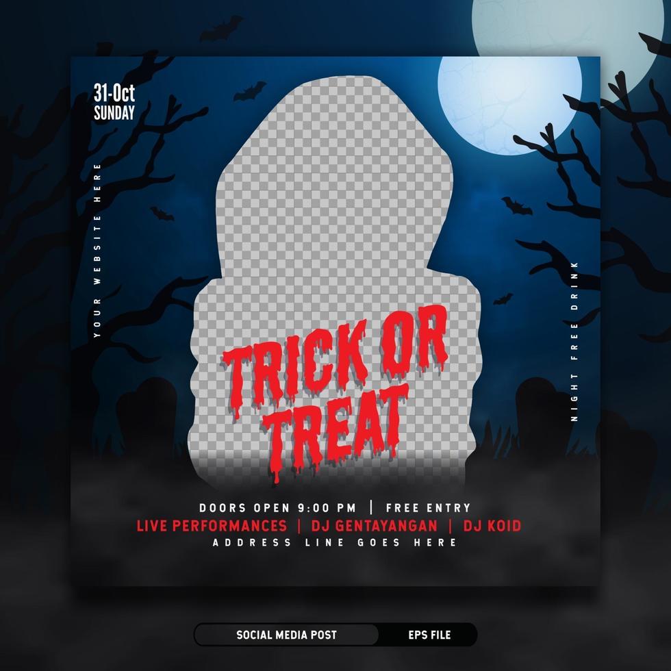 modello di banner post sui social media per invito alla festa della notte di halloween vettore