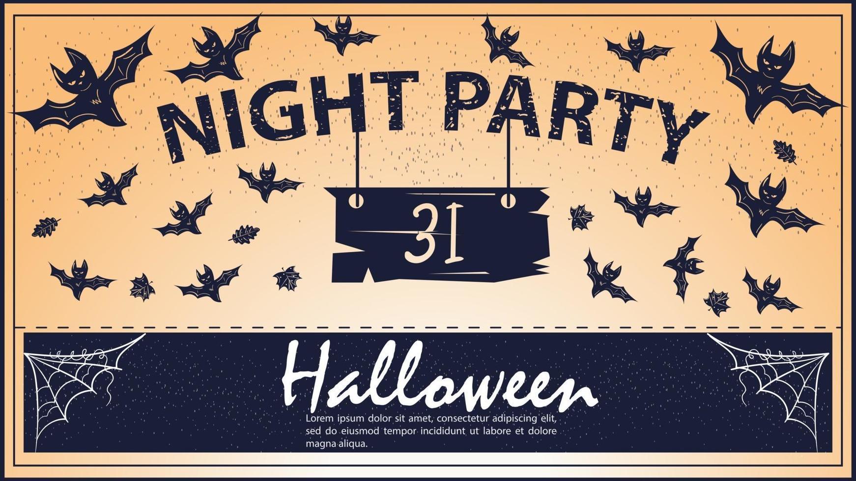 invito vintage per il cartello delle vacanze di halloween con data e pipistrelli vettore