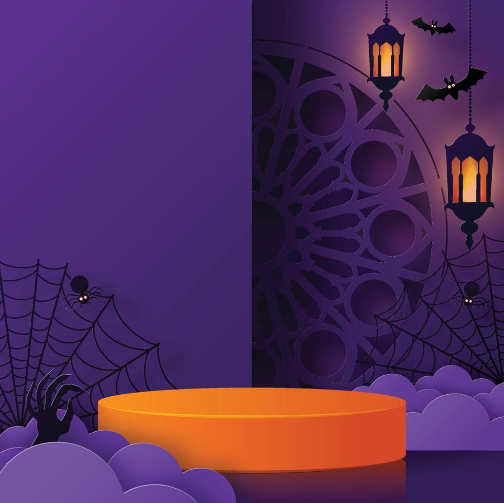 disegno di sfondo del festival di halloween con podio 3d vettore