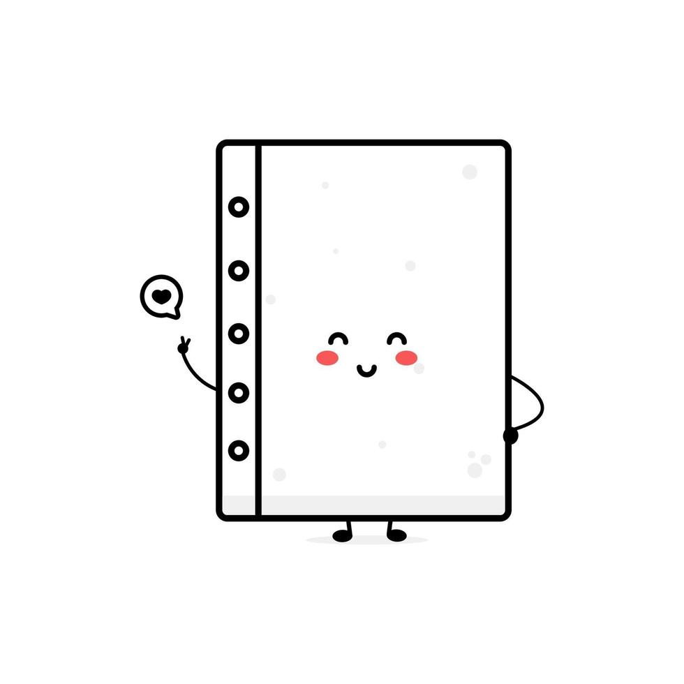 simpatico libro bianco illustrazione di carattere morbido sorriso felice mascotte logo vettore