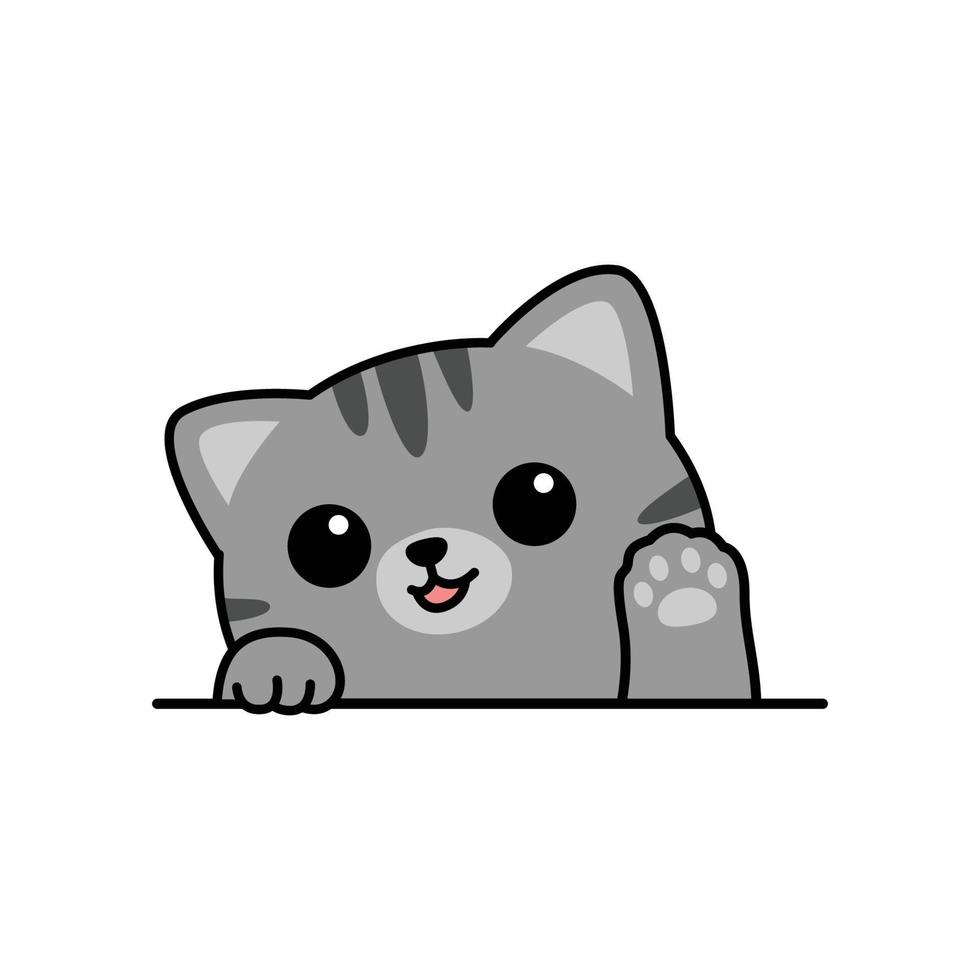 simpatico gatto grigio che agita la zampa del fumetto, illustrazione vettoriale