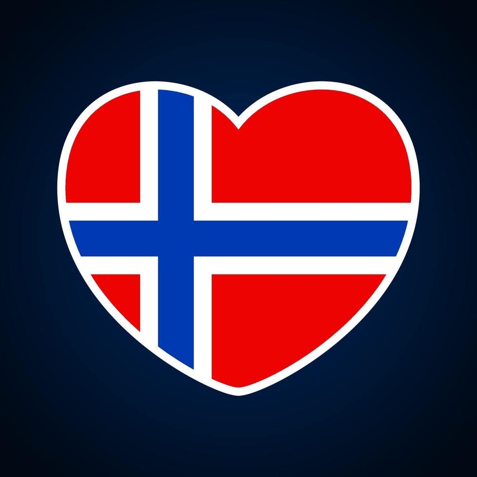 bandiera della norvegia a forma di cuore. vettore