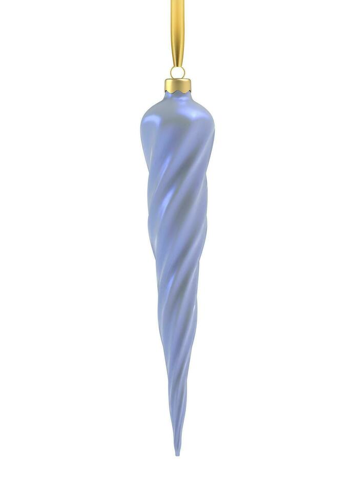 realistico perla blu Natale albero giocattolo nel il modulo di un' ghiacciolo, spirale. 3d illustrazione oggetto per Natale disegno, modello. vettore isolato su un' bianca sfondo