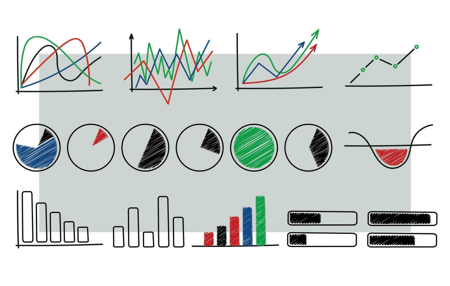 impostato attività commerciale diagramma, scarabocchio stile. attività commerciale grafico grafici. vettore grafica