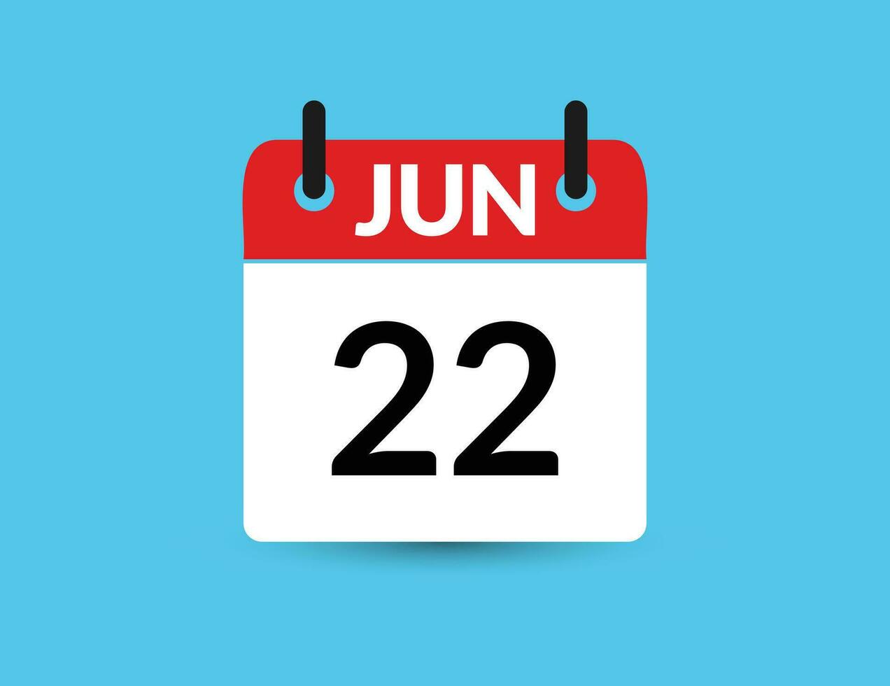giugno 22. piatto icona calendario isolato su blu sfondo. Data e mese vettore illustrazione