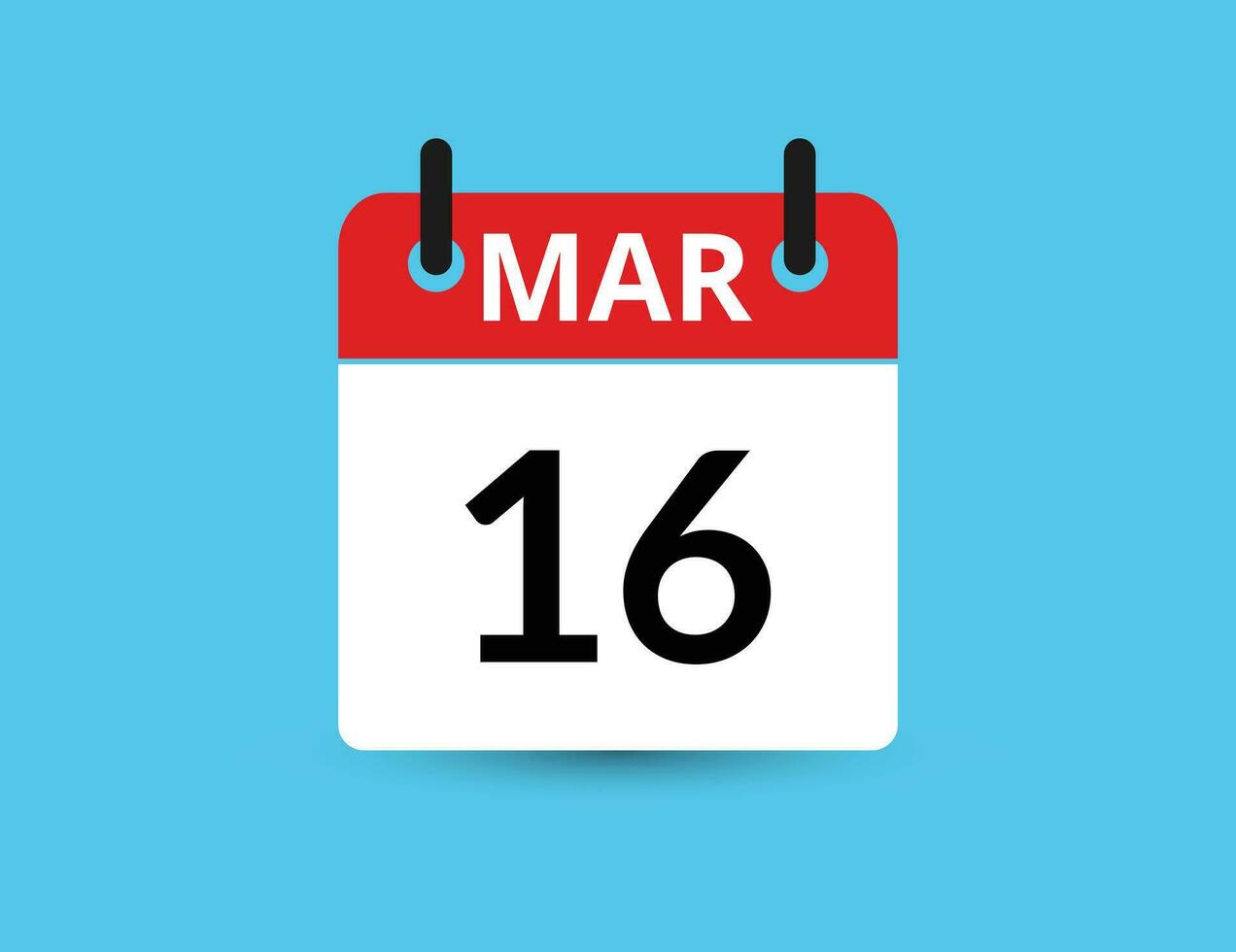 marzo 16. piatto icona calendario isolato su blu sfondo. Data e mese vettore illustrazione