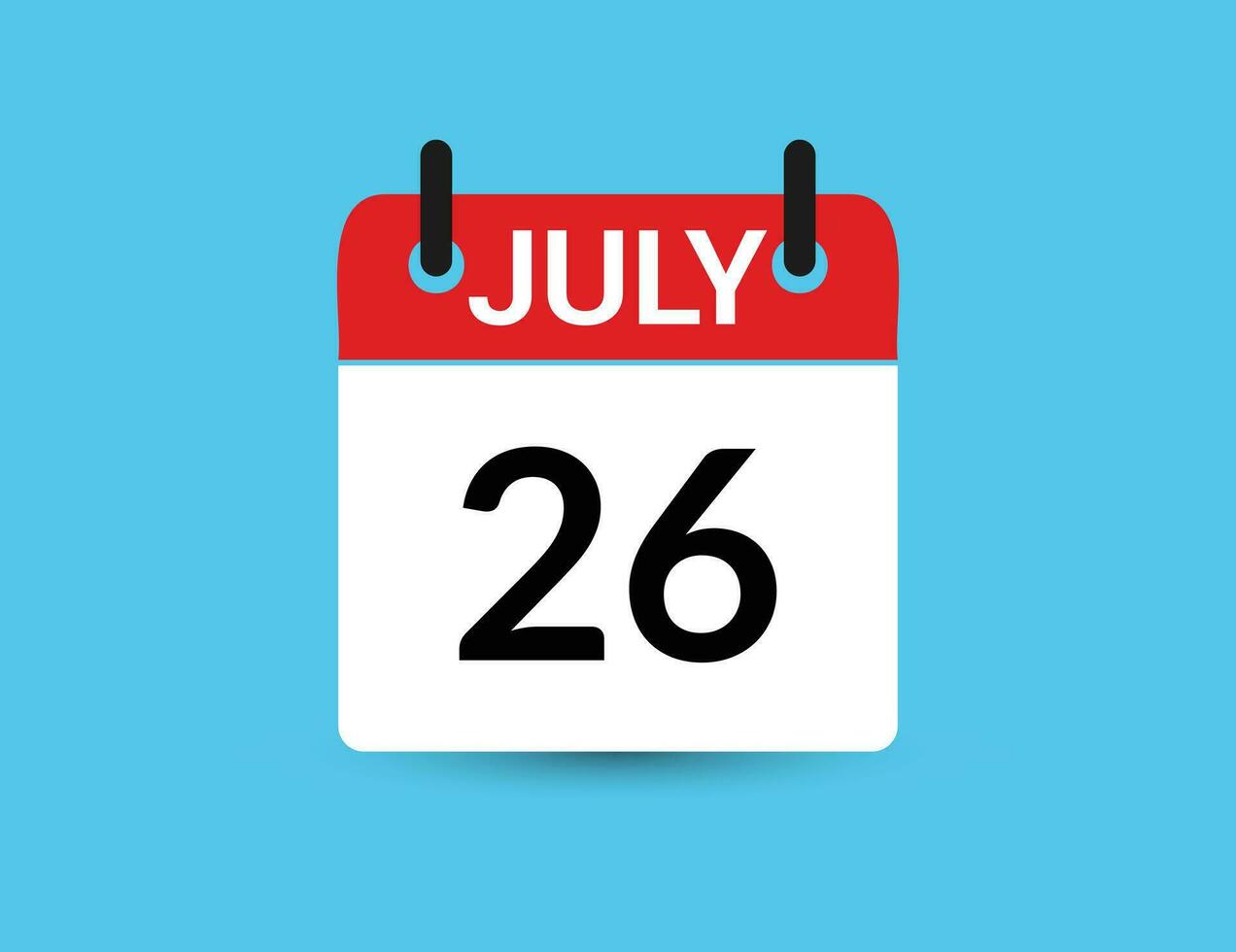 luglio 26. piatto icona calendario isolato su blu sfondo. Data e mese vettore illustrazione
