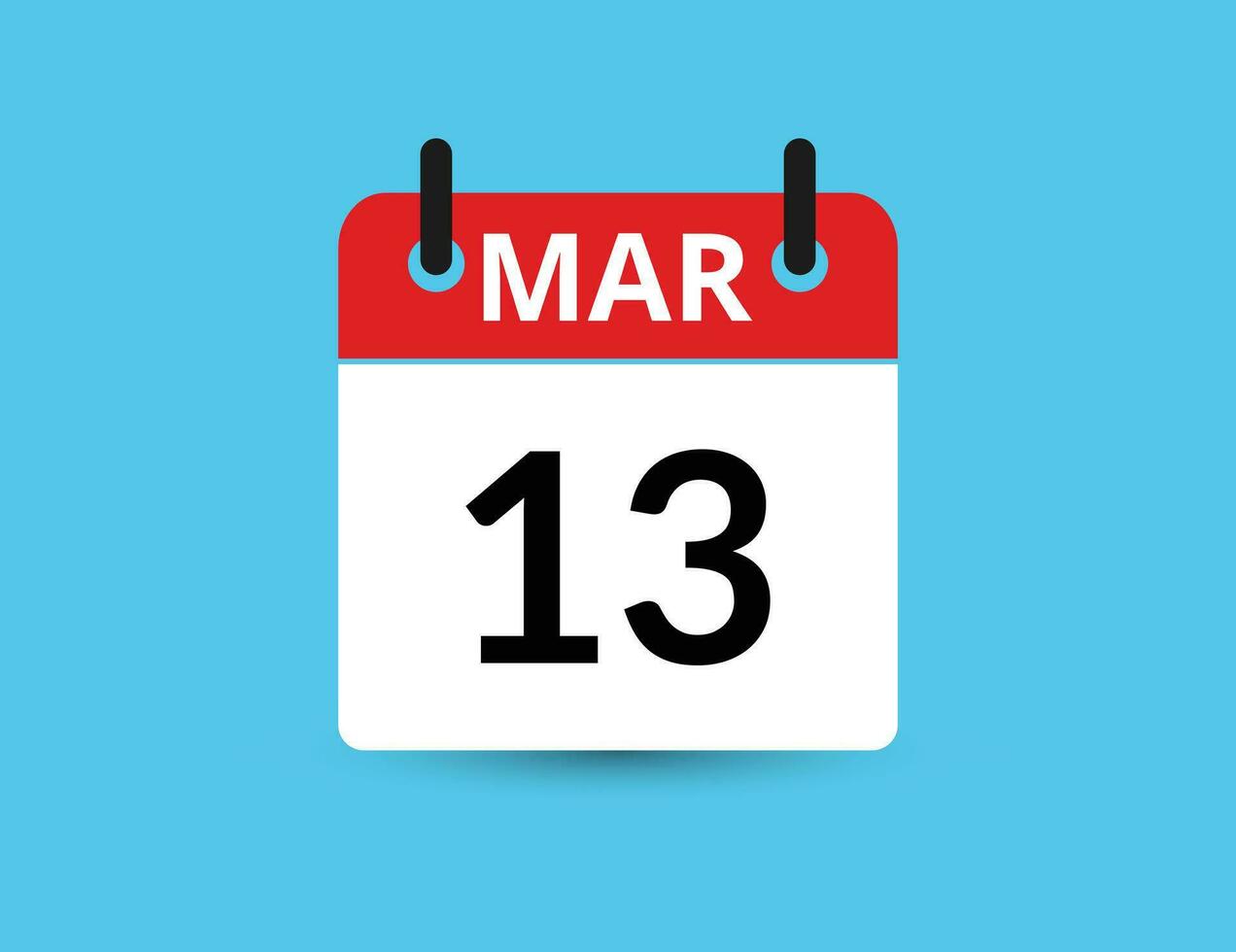 marzo 13. piatto icona calendario isolato su blu sfondo. Data e mese vettore illustrazione