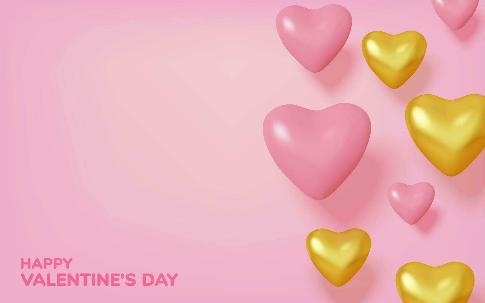 san valentino giorno saluto carta. realistico 3d rosa e oro cuori. amore e nozze. modello per prodotti, ragnatela banner e volantini. vettore