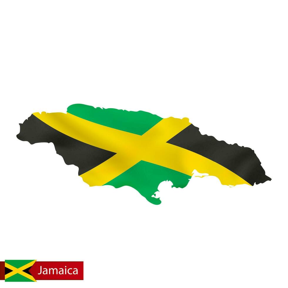 Giamaica carta geografica con agitando bandiera di nazione. vettore