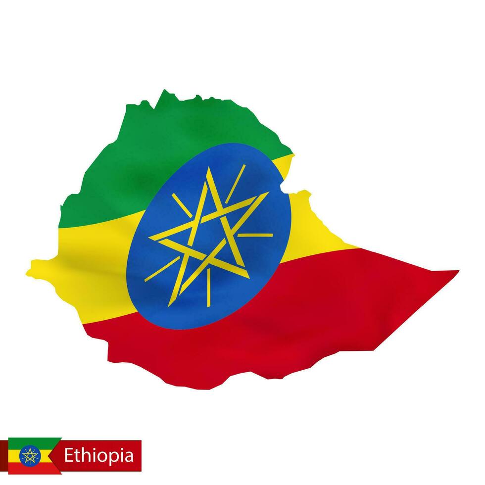 Etiopia carta geografica con agitando bandiera di nazione. vettore