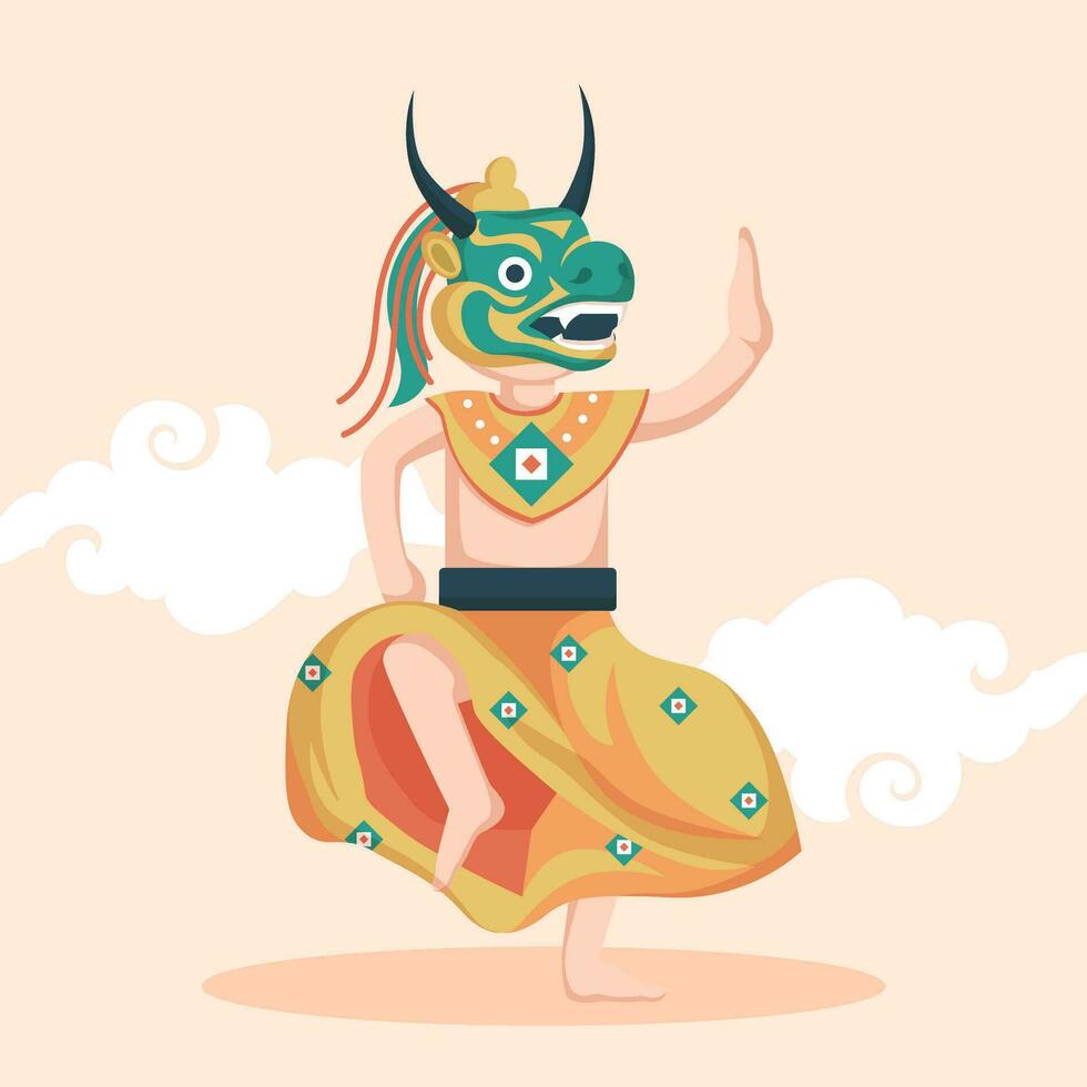 illustrazione di tradizionale bhutanese danza utilizzando un' Drago maschera. vettore eps 10