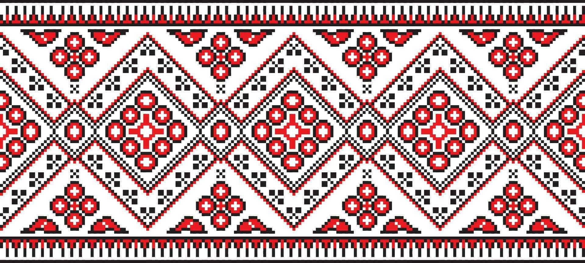 vettore colorato senza soluzione di continuità ucraino nazionale ornamento, ricamo. infinito etnico floreale confine, slavo popoli telaio. rosso attraversare cucire.