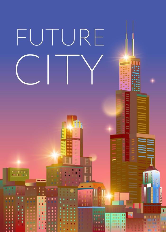 città del futuro. illustrazione vettoriale. copertina, catalogo vettore
