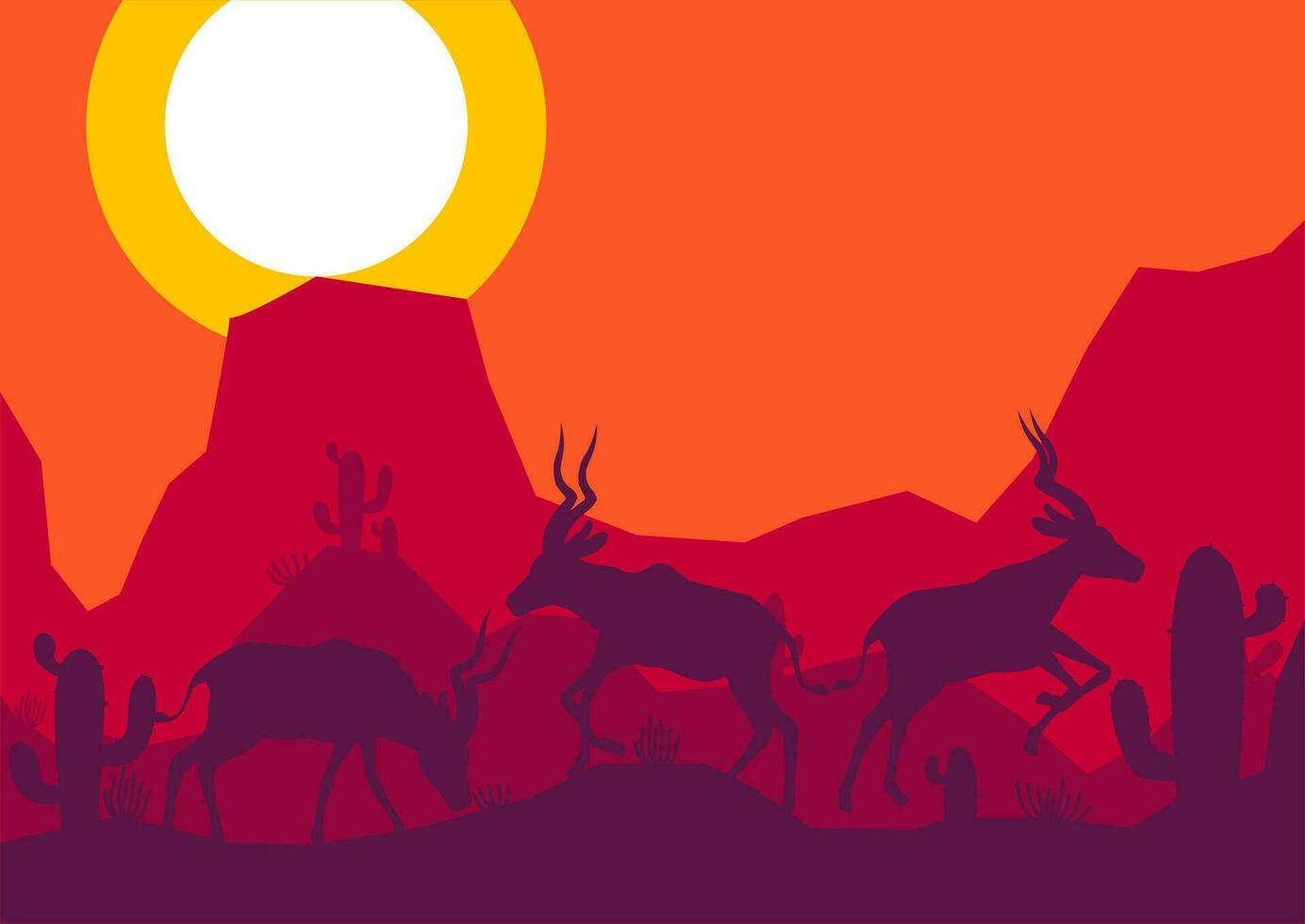 antilope impala cervo animale silhouette deserto savana paesaggio piatto design vettore illustrazione