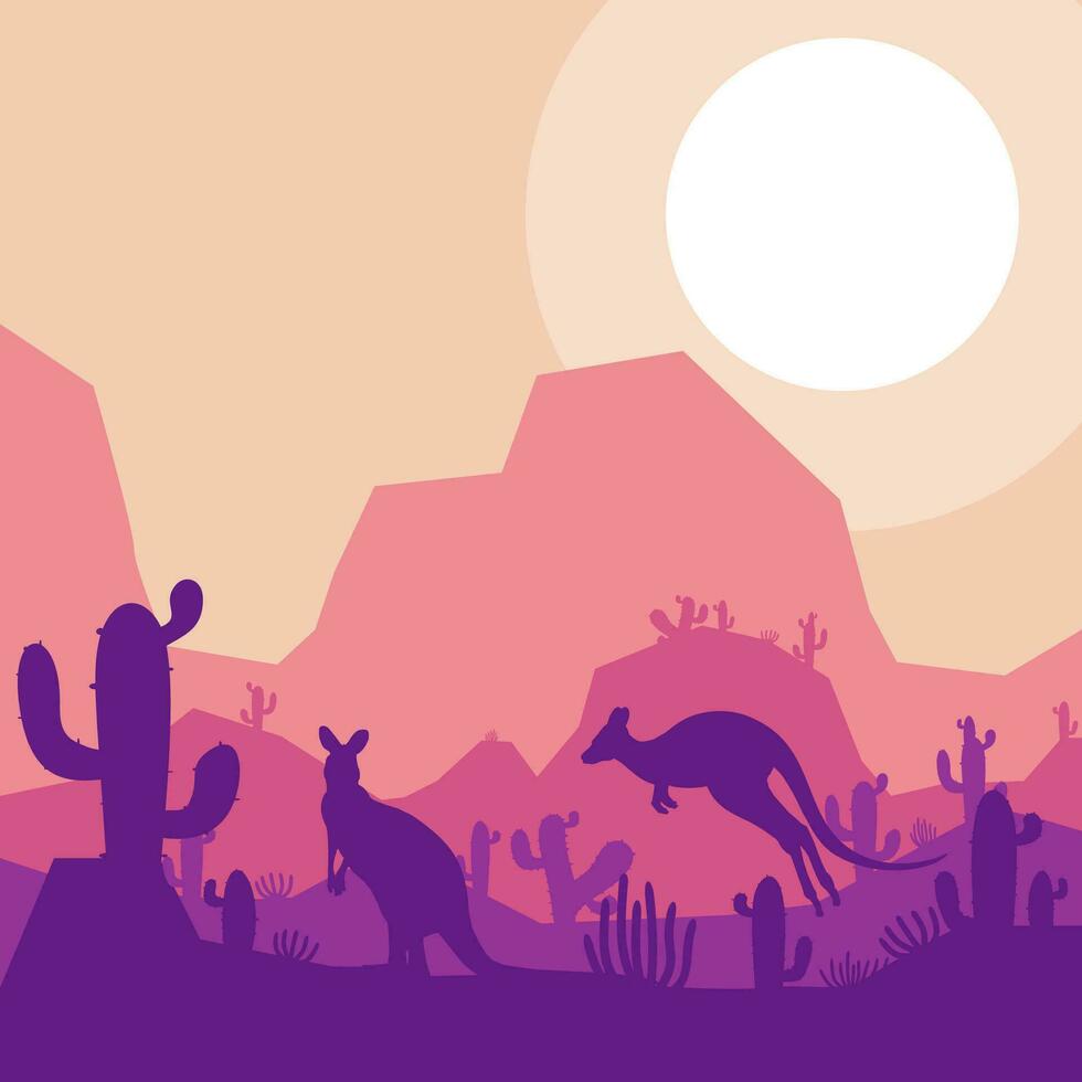 canguro animale silhouette deserto savana paesaggio piatto design vettore illustrazione