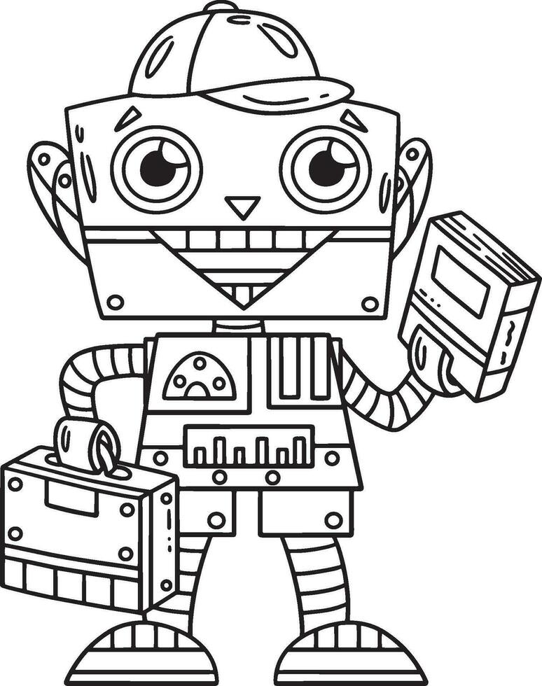 robot andando per scuola isolato colorazione pagina vettore