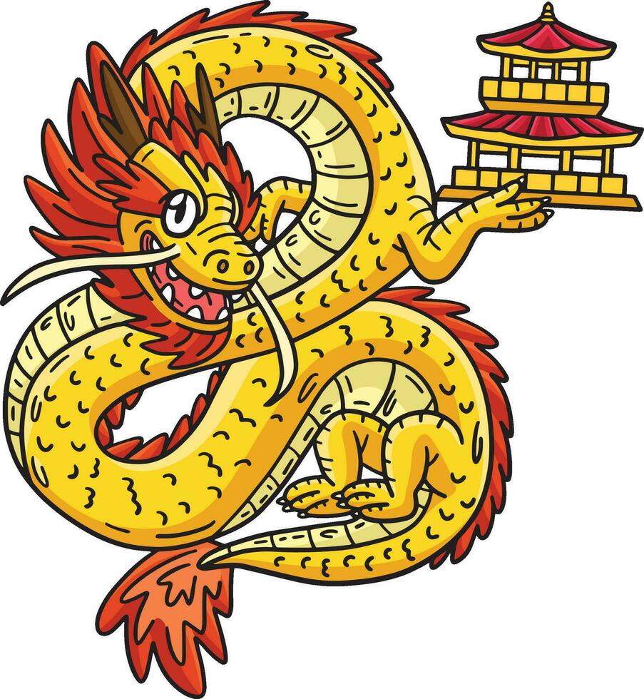 anno di il Drago Tenere un' piccolo pagoda clipart vettore