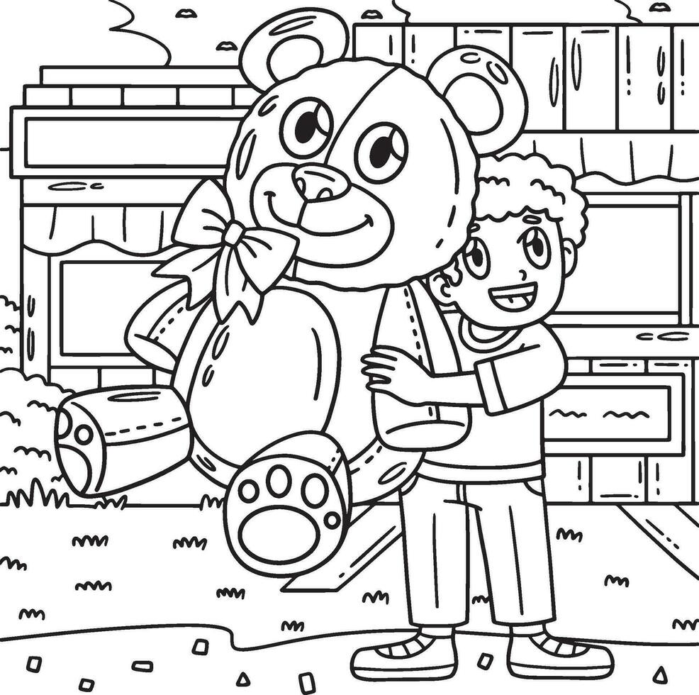 circo bambino con gigante orsacchiotto orso colorazione pagina vettore