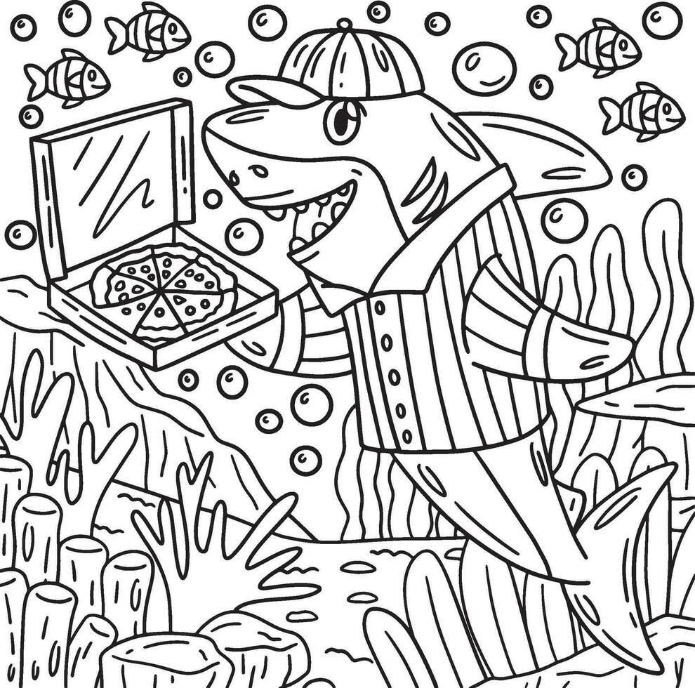 Pizza squalo colorazione pagina per bambini vettore