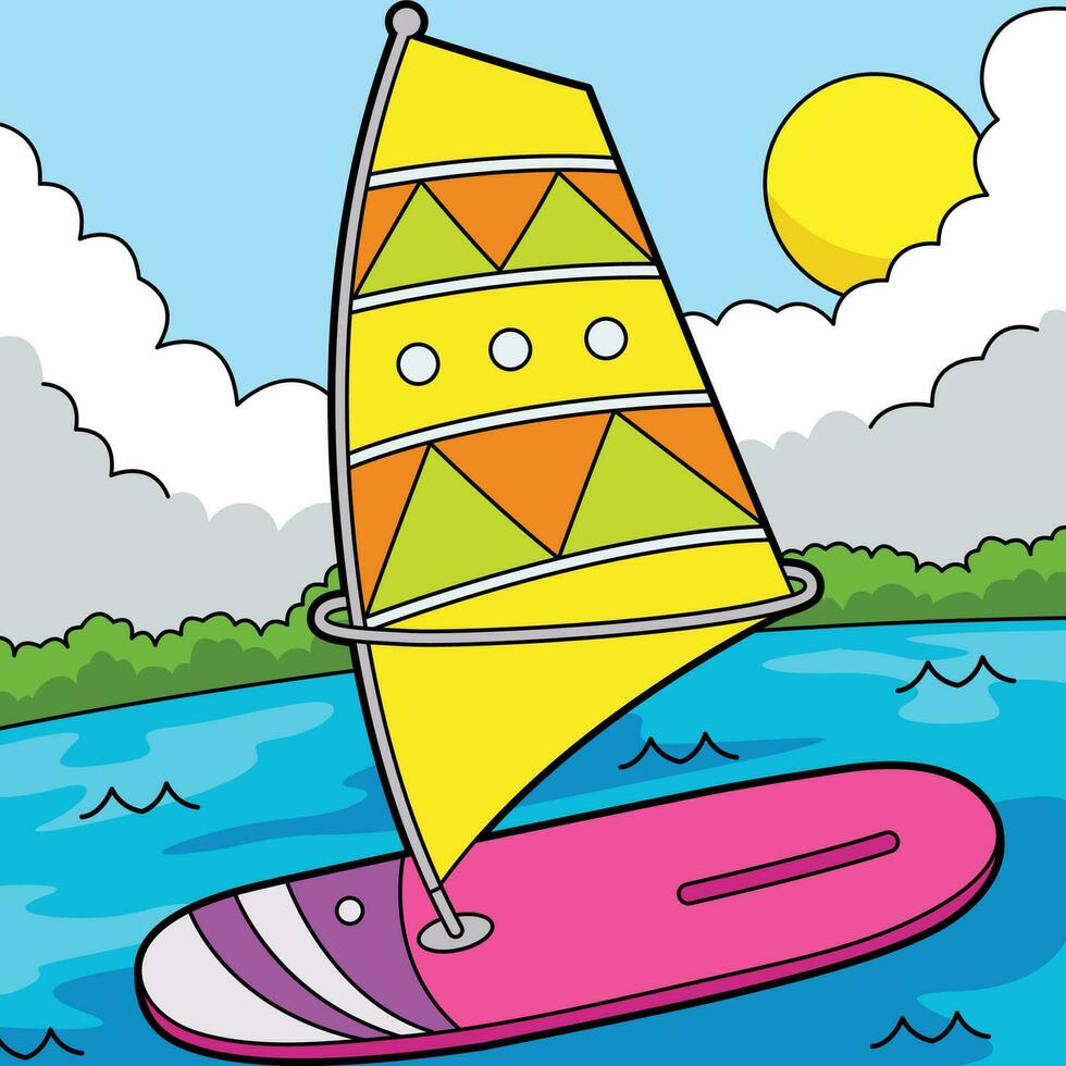 windsurfista veicolo colorato cartone animato illustrazione vettore