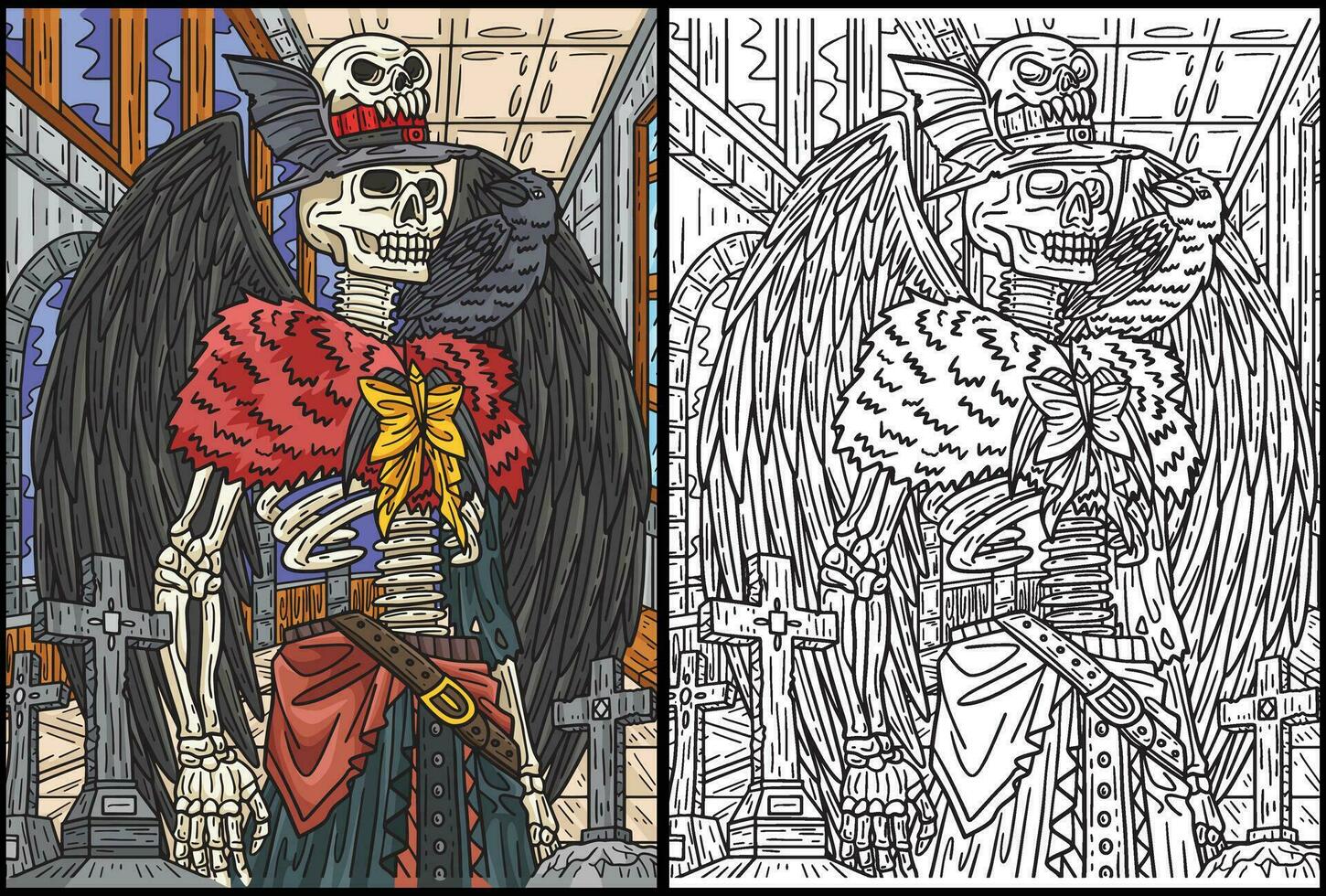 Halloween scheletro Ali colorazione pagina colorato vettore