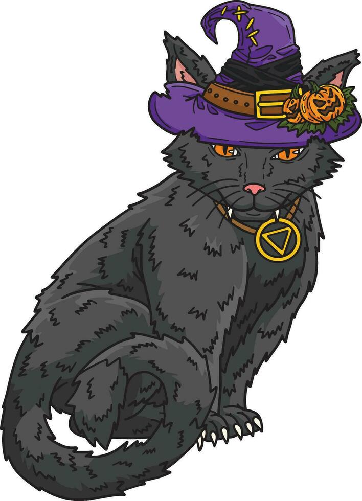 Halloween gatto con un' cappello cartone animato colorato clipart vettore