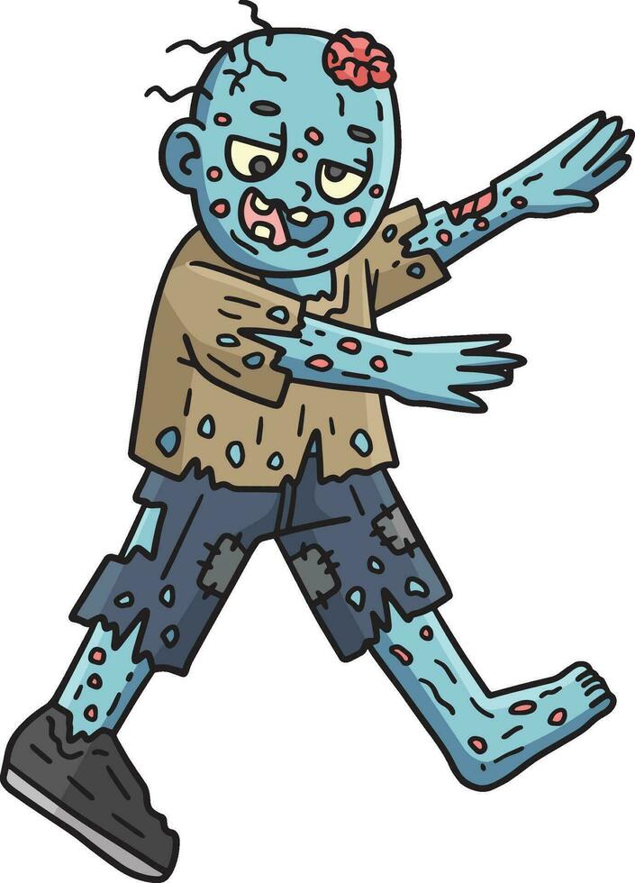 a piedi zombie cartone animato colorato clipart vettore