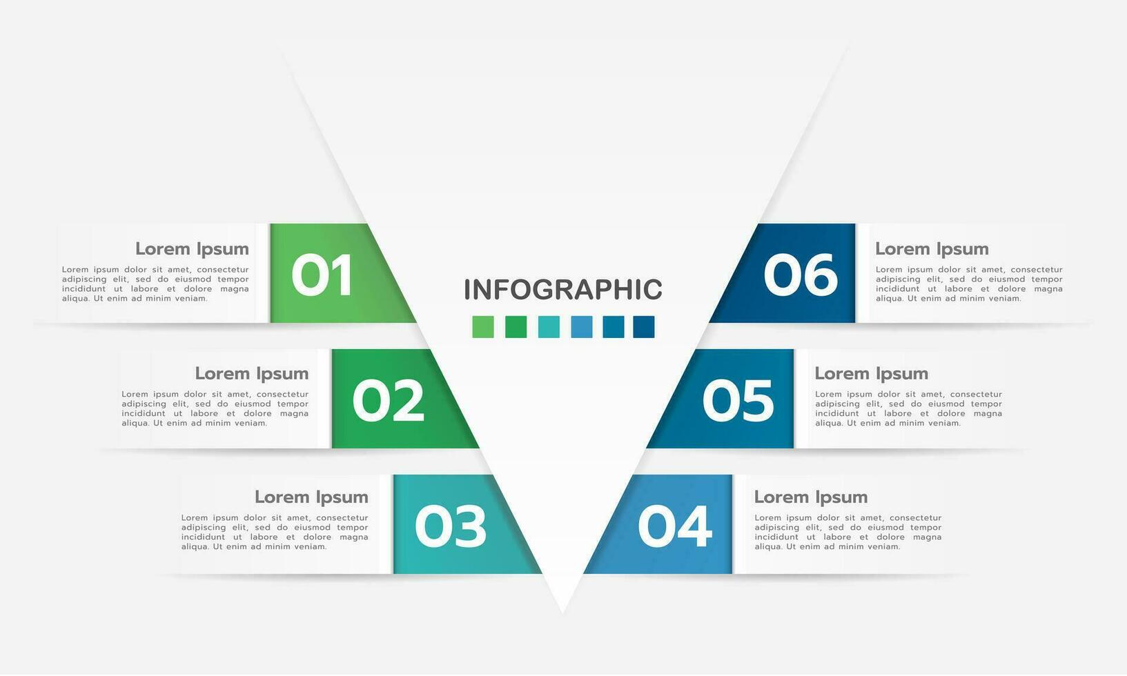 6 passaggi per successo. Infografica v forma design modello. attività commerciale presentazione, marketing, strategia, e pianificazione. vettore illustrazione.