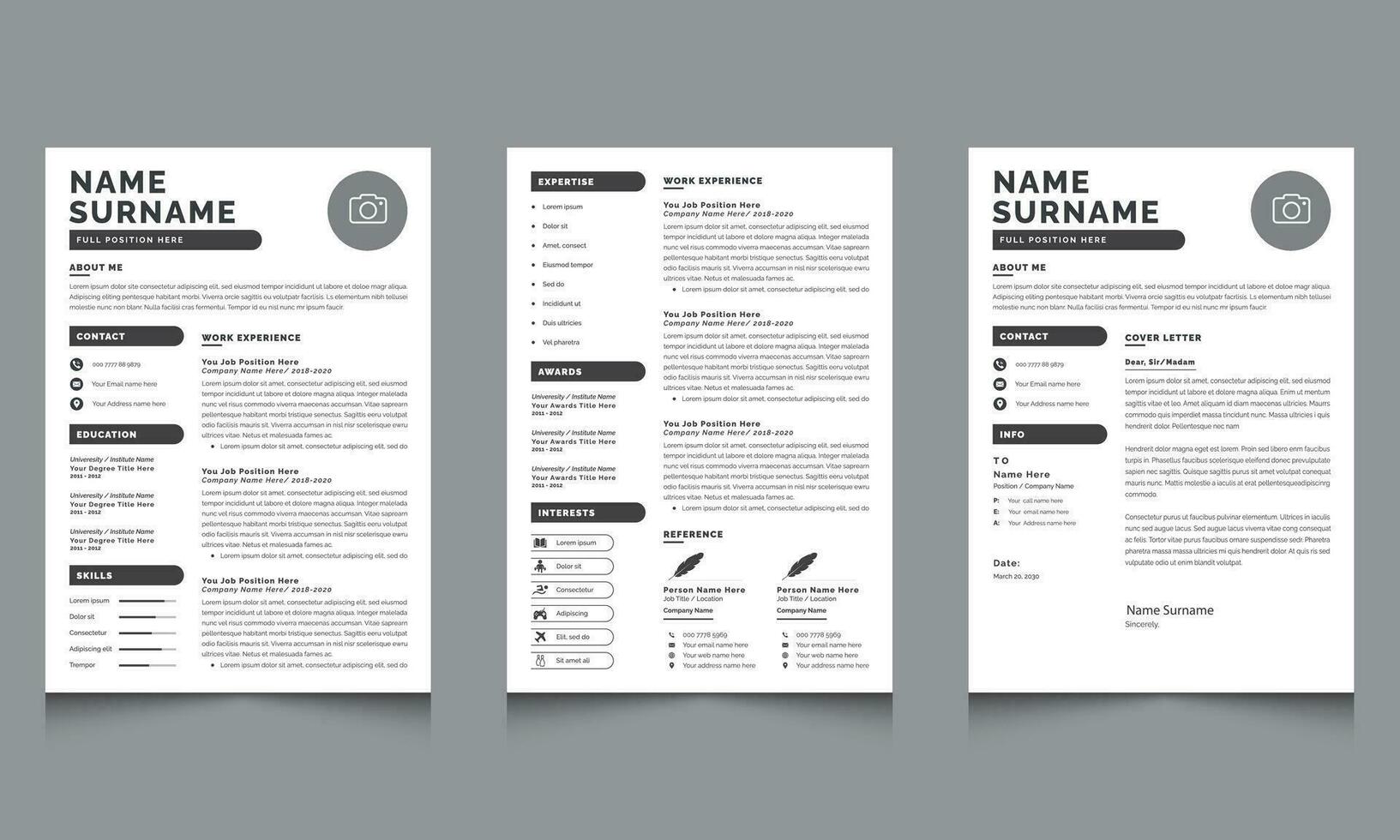 curriculum vitae modello design e copertina lettera vettore