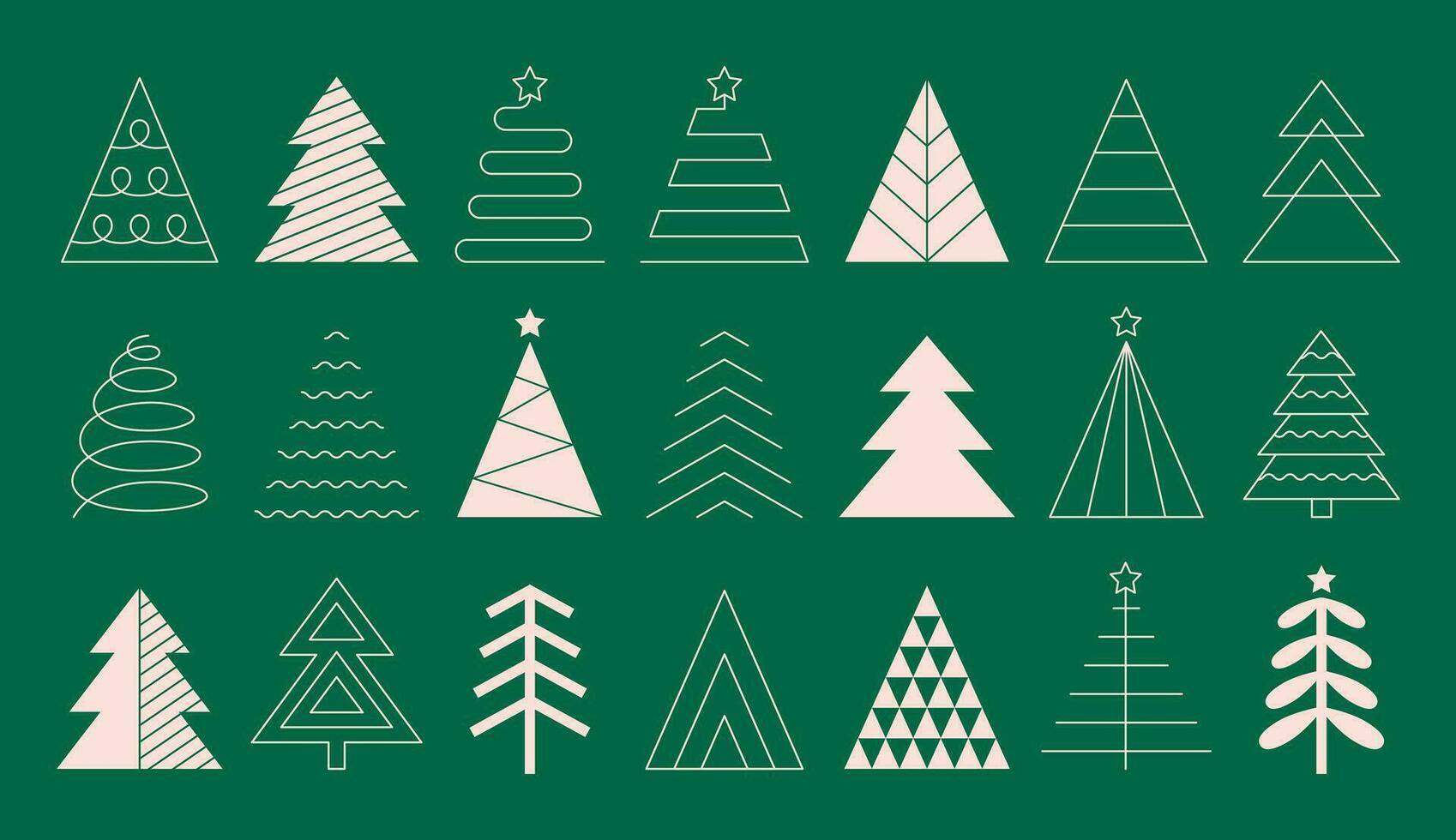 impostato di astratto minimalista Natale alberi nel piatto e linea stile. schema geometrico natale simboli. vettore illustrazione