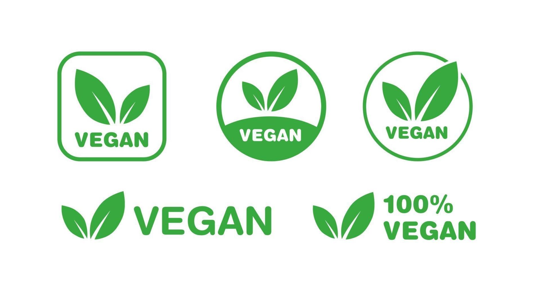 confezione di distintivi per etichette in foglia di prodotto vegano vettore