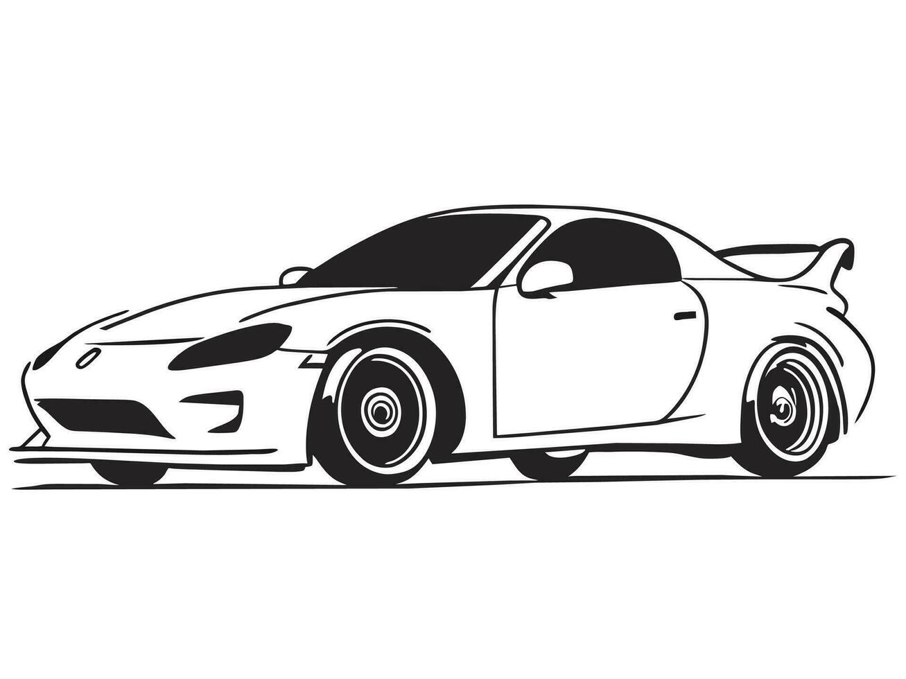 un' nero e bianca disegno di un' gli sport auto vettore