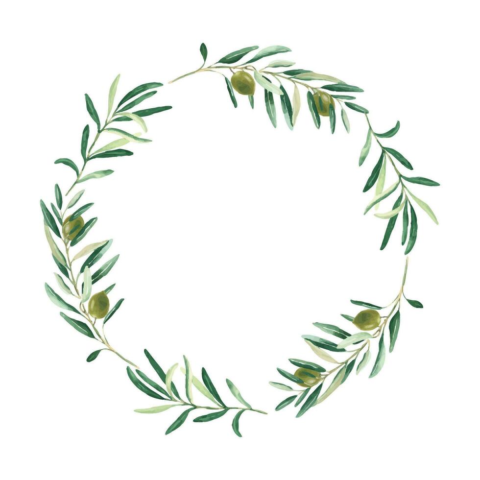 acquerello oliva ghirlanda con verde olive. mano disegnato botanico illustrazione. può essere Usato per carte, emblema, loghi e cibo design. vettore