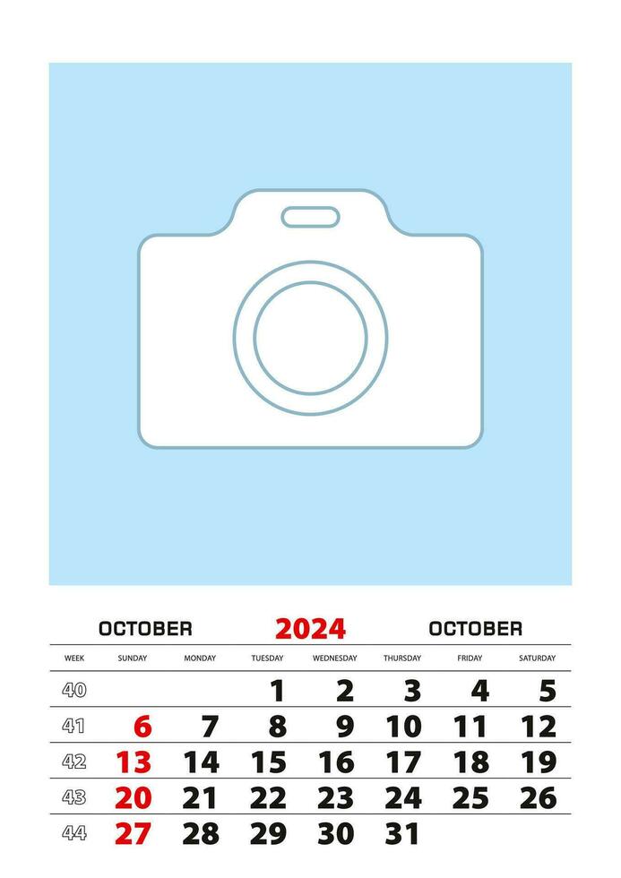 ottobre 2024 calendario progettista a3 dimensione con posto per il tuo foto. vettore