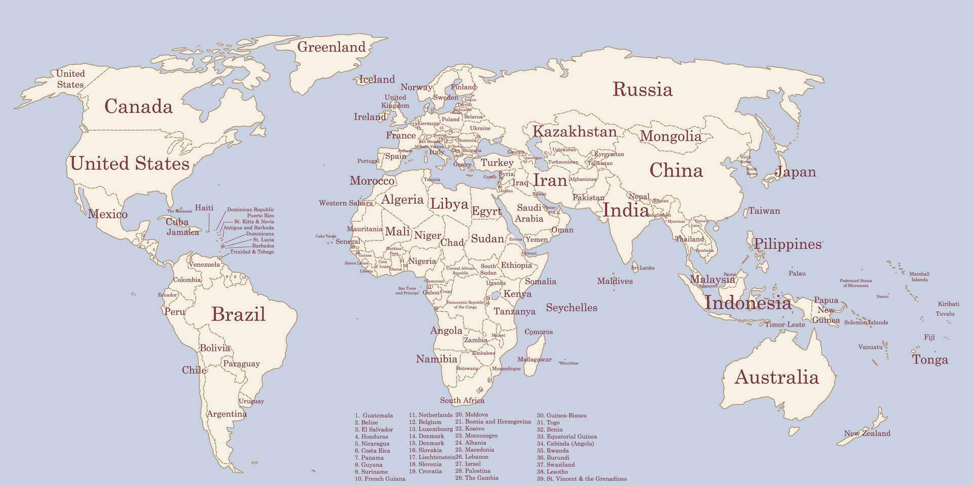 contorno carta geografica con paesi nomi vettore